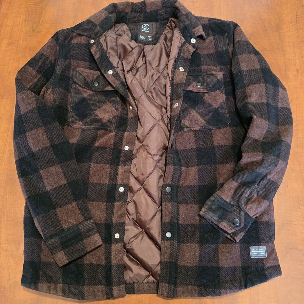 Volcom Mens Long Sleeve Plaid 4 Pocket Bowered II Fleece Snap Button Shacket M